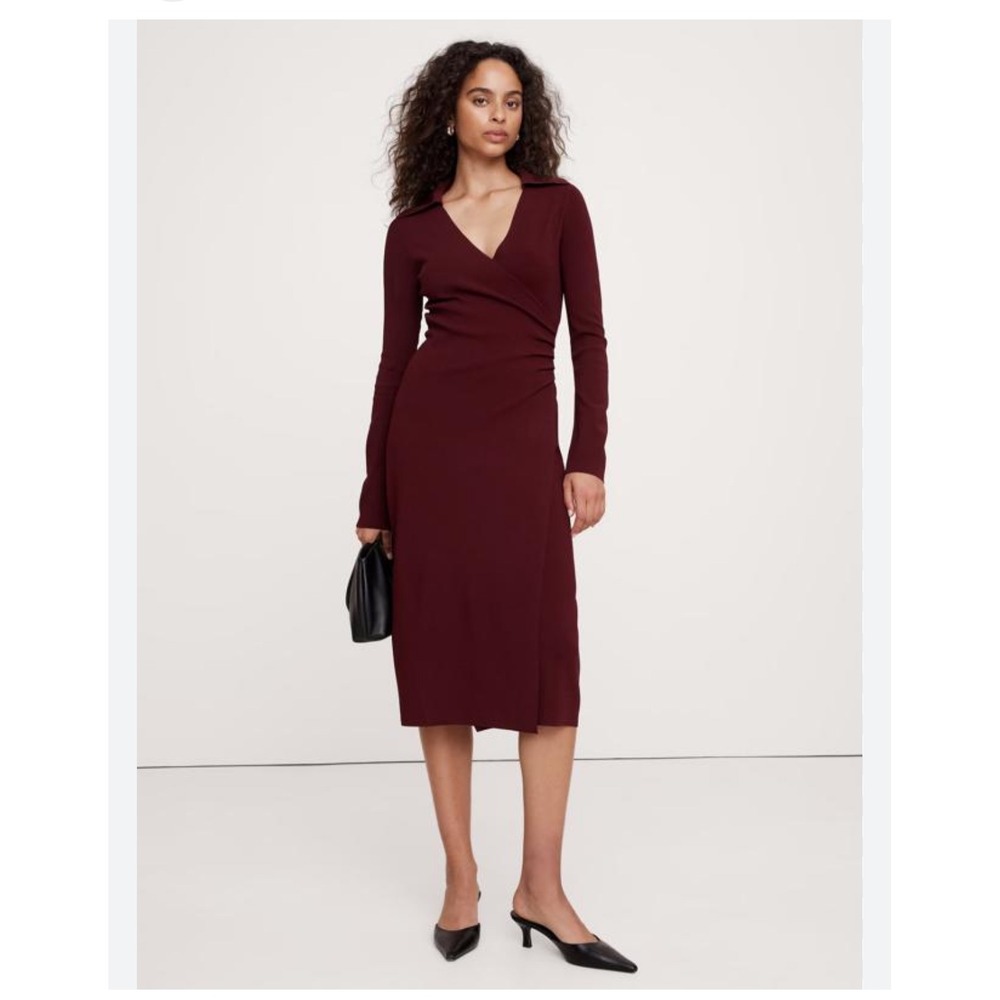 Banana republic POLO WRAP SWEATER DRESS in Maroon Sz XL‎ v neck long sleeve midi